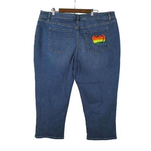 Lane Bryant Jeans Denim Boyfriend Capris Blue Pride Rainbow Heart Plus Size 22P - Picture 5 of 12